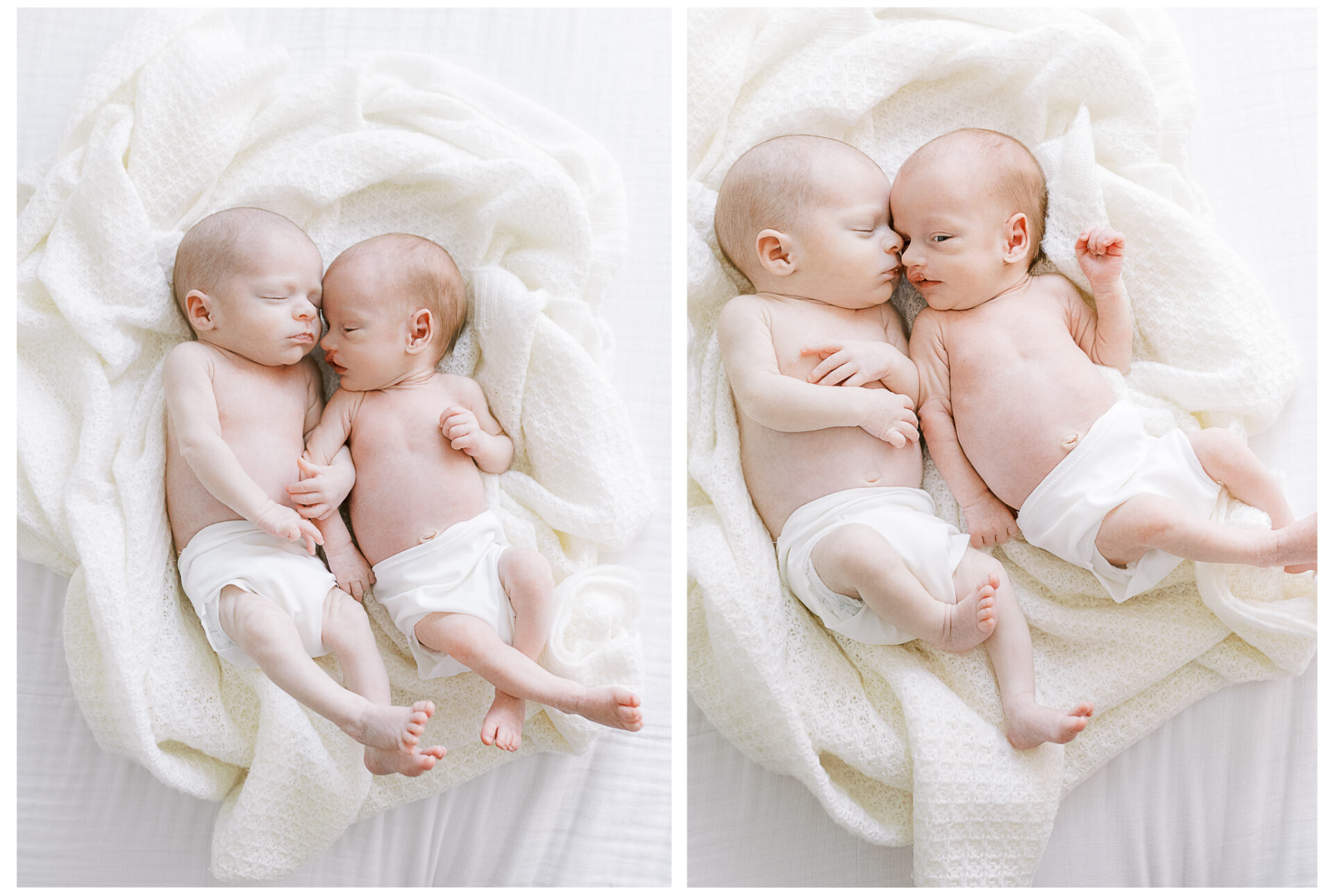 Newborn baby boy photography session | Baby brothers snuggling together on a blanket
