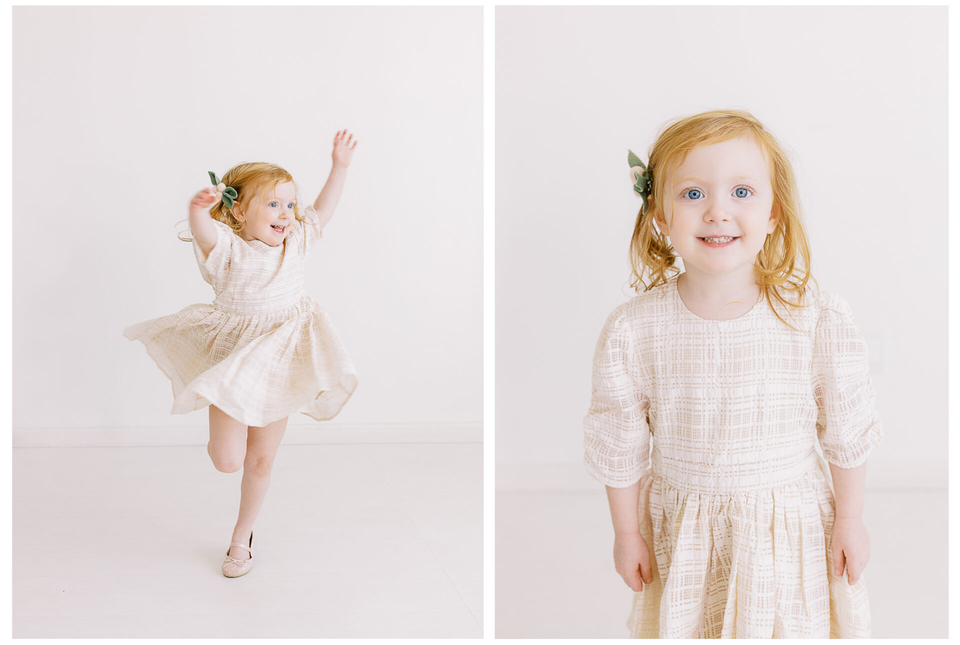 Big sister posing for a portrait at her baby sister's one year photography session