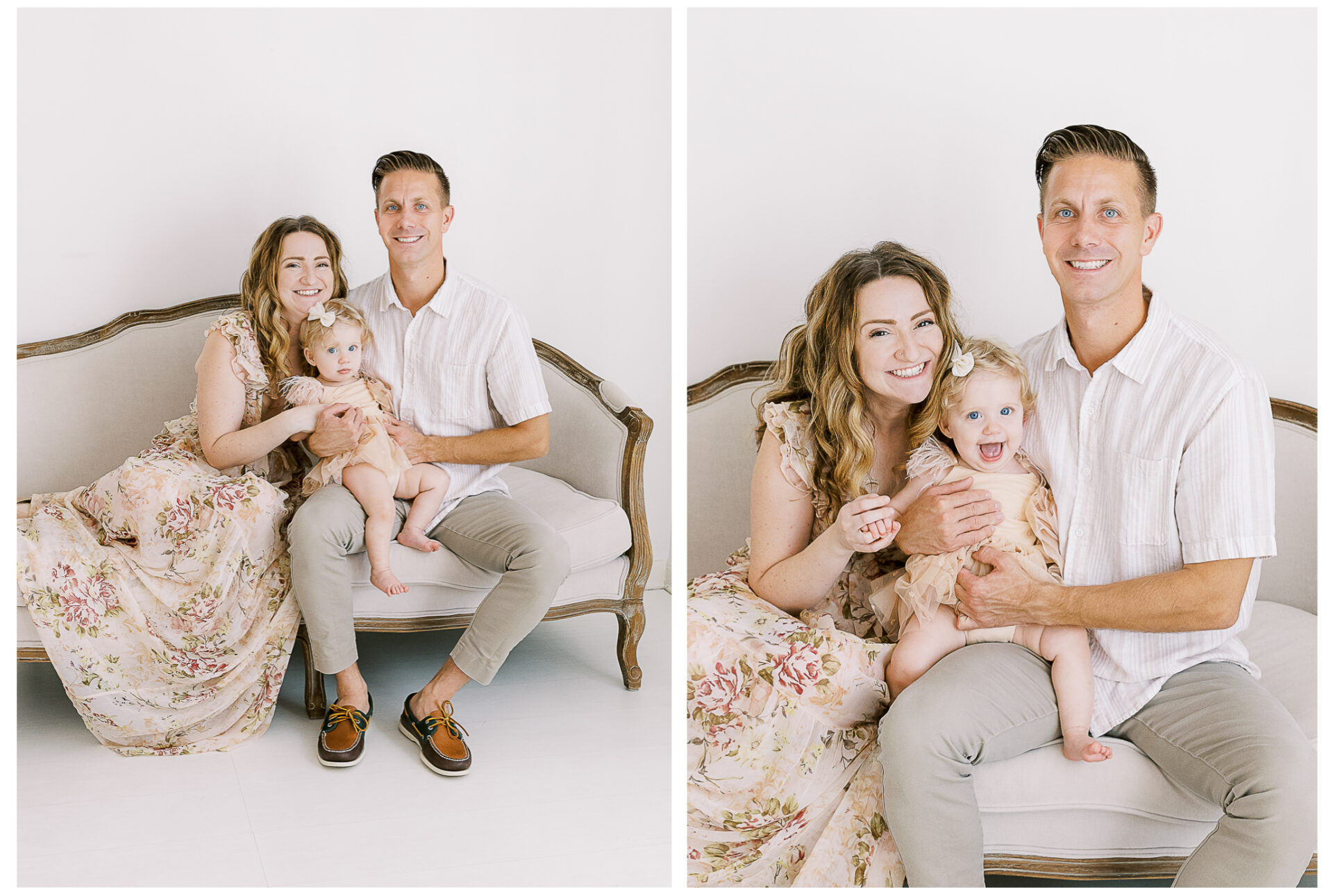 Winter Freire Photography | First birthday photos for baby girl in a photography studio being held by her parents