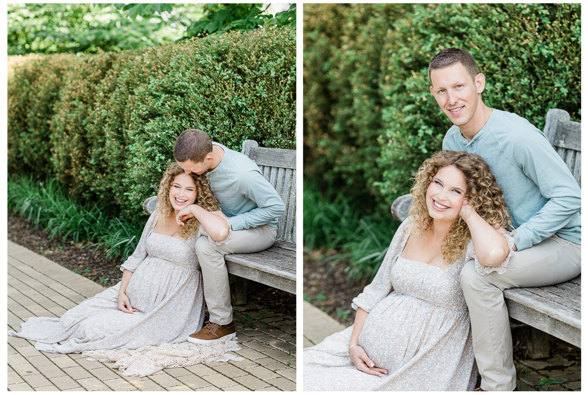 Winter Freire Photography | maternity session outdoors | husband and wife sitting on a park bench