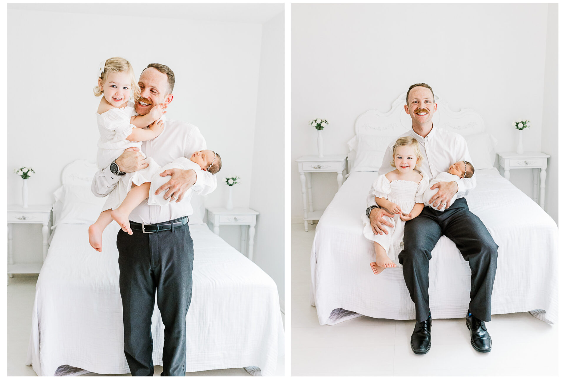 Winter Freire Photography | Dayton, Ohio Newborn Session | Dad holding his toddler daughter and newborn baby girl