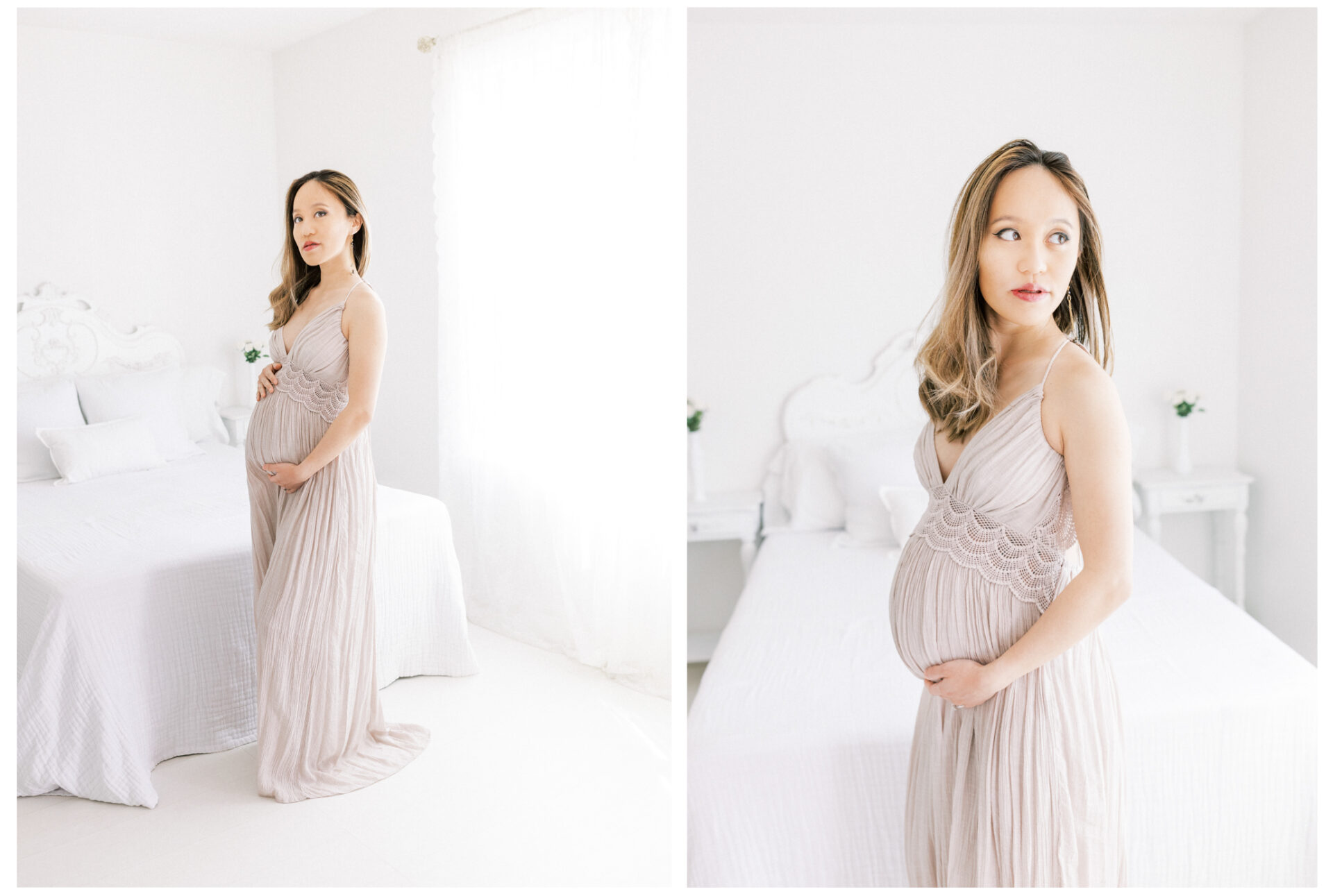 Winter Freire Photography | Fine Art Maternity Boudoir | Expecting mother wearing a long dress